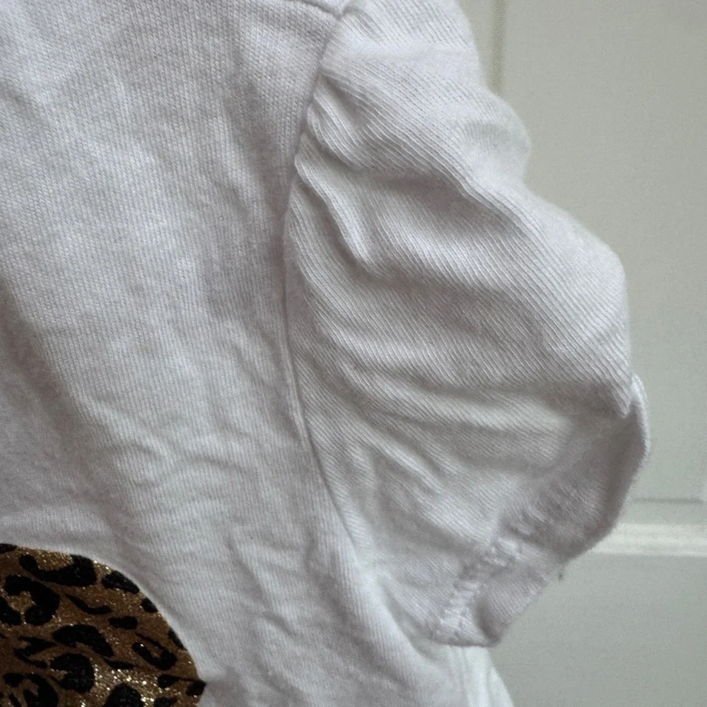 The Children's Place 3T White and Brown Short Sleeve Tee Love in Leopard Print
